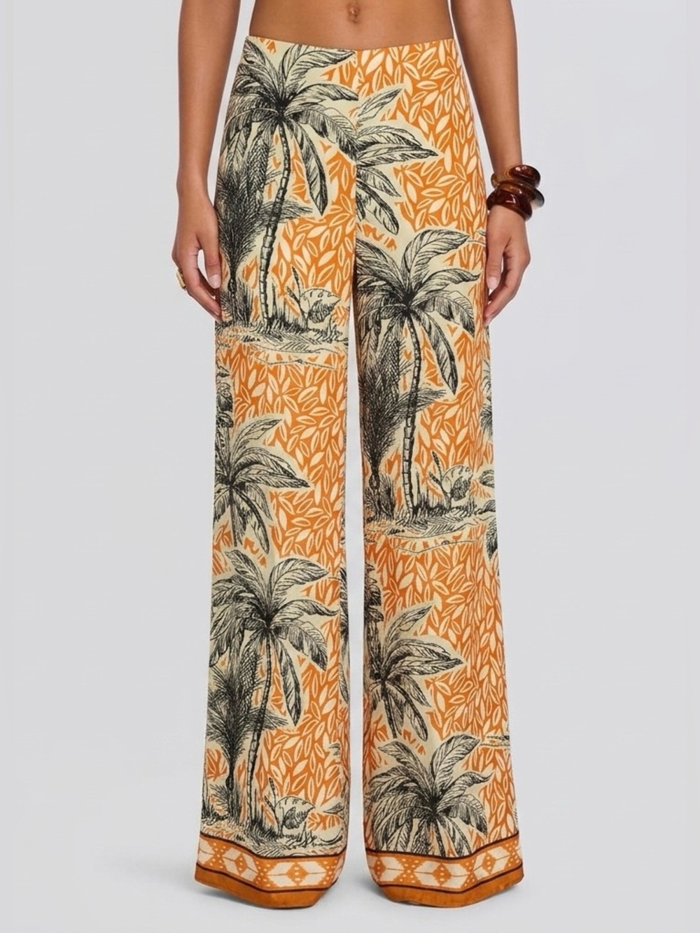 Rachel Zoe Palazzo Pants Size XS Palm Tree Tropical Vacation Resort Wide Leg